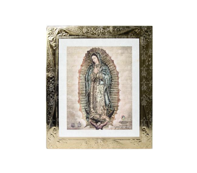Casa Cristo Rey: Cuadro Virgen de Guadalupe original cuerpo completo en  Amate con marco dorado para colgar 26x31cm
